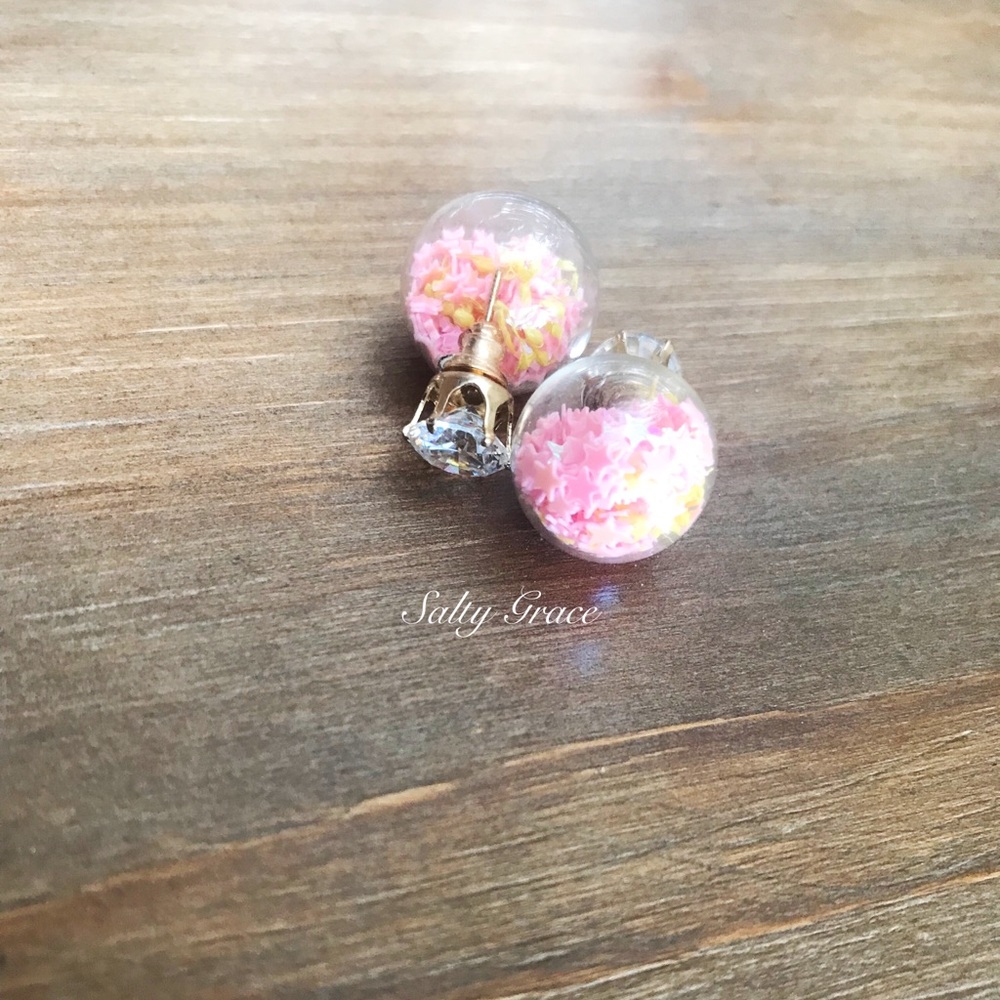 SALE Pink double sided rhinestone stud earrings